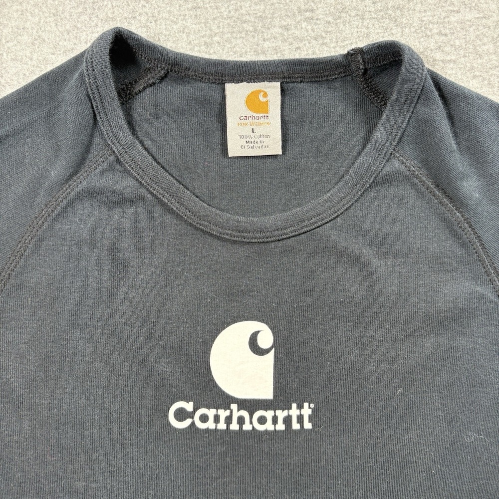 VTG 2007 Carhartt Center Logo Long Sleeve Shirt Womens L Faded Black Y2K Work - Picture 2 of 7